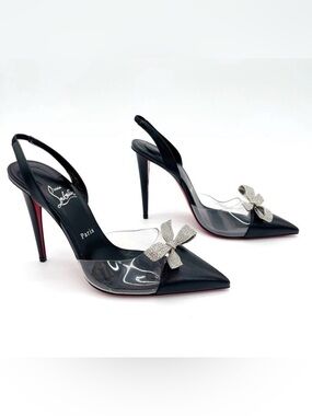 Christian Louboutin Astrinodo Black PVC Crystal Strass Bow Slingback Pumps EU 40
